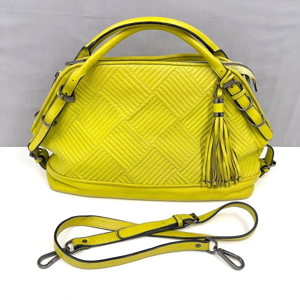 BCBG MaxAzria Satchel Crossbody Bag Neon Citron Acid Chartreuse Yellow Leather L